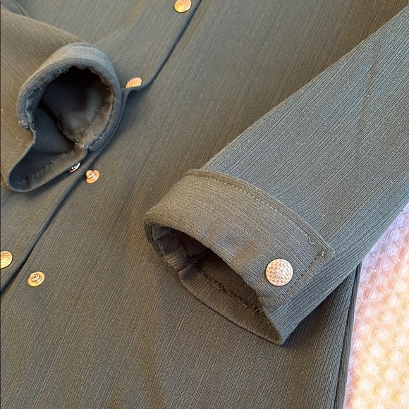 VINTAGE 60s 70s Button Down Silver Snap Front Shirt Wide Collar Cuffed Sleeves - Picture 12 of 16